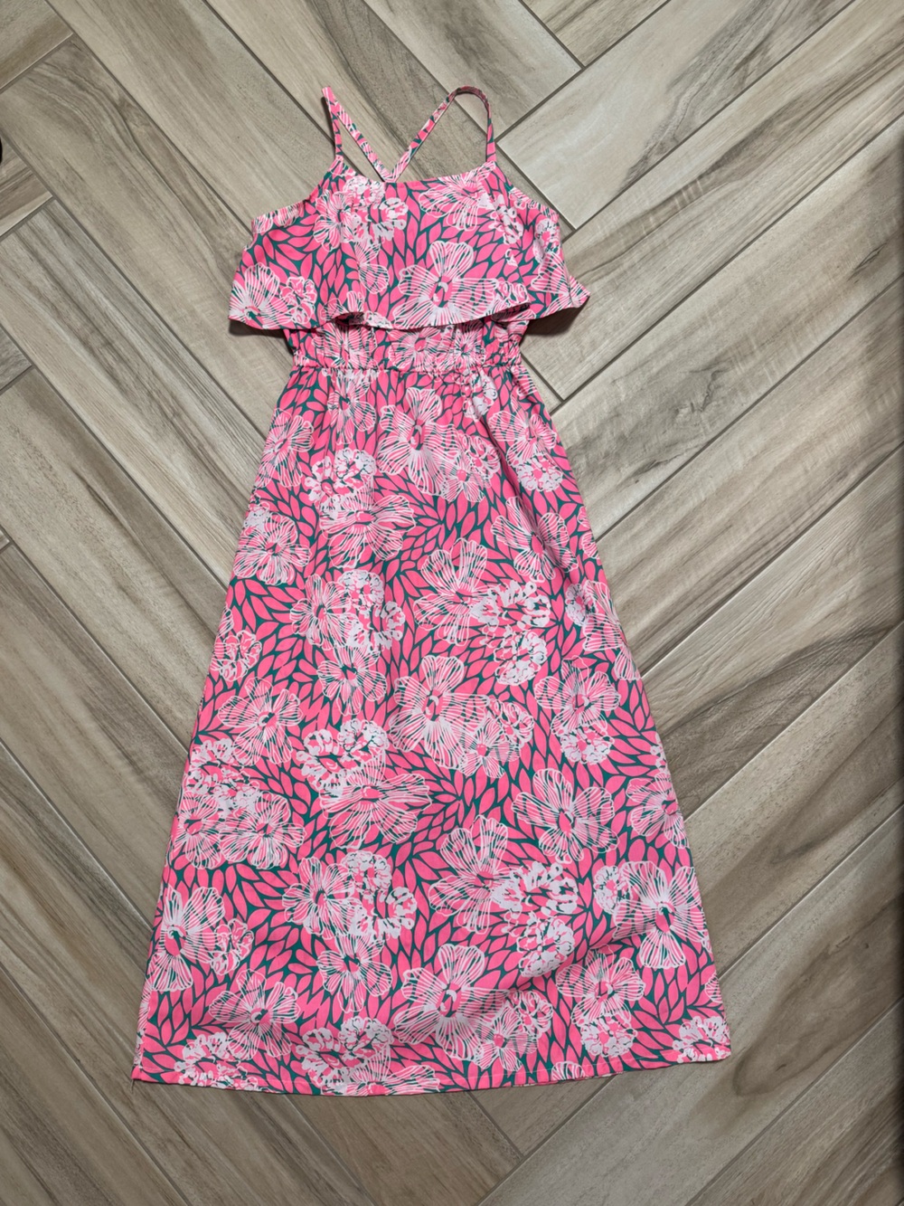 Girks Pink Floral Maxi Dress with Layered Bodice